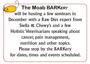 December notice of upcoming events at Moab BARKery